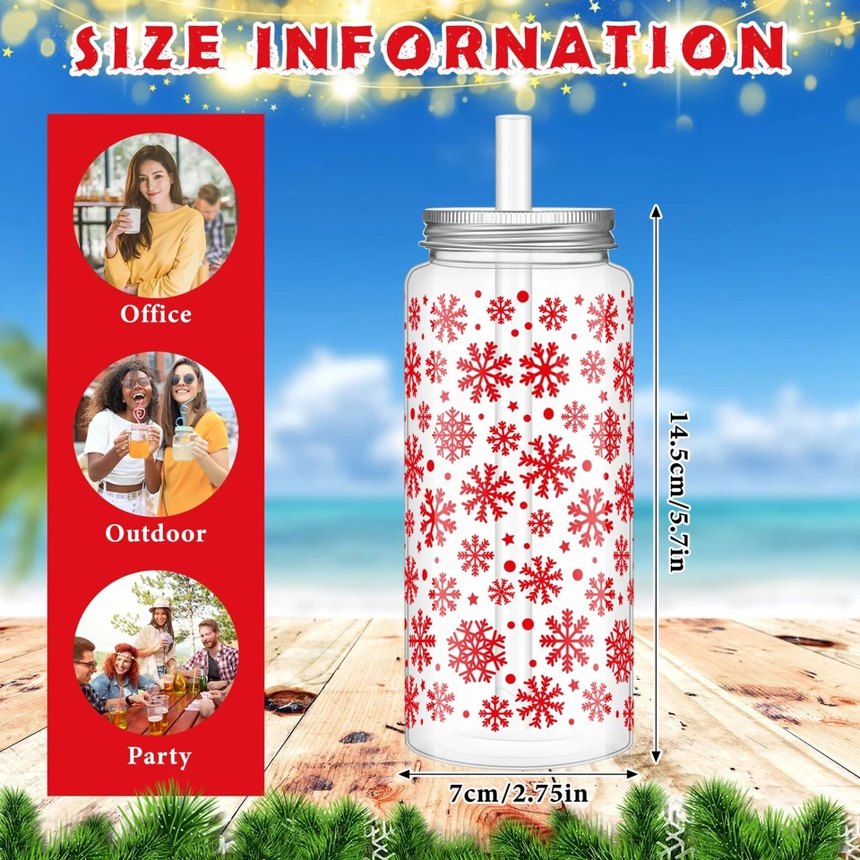 Pacote com 24 xícaras reutilizáveis de Natal a granel 13,5 oz copos de plástico com tampas e palha... - Imagem 2 de 4