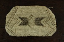 Antique Vtg Art Deco Cream - Silver Glass Bead Purse Clutch Evening Bag 6.5 x4