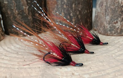 3 x A Variant of the Glenwherry  Red Salmon Flies Black Osprey Doubles size 10