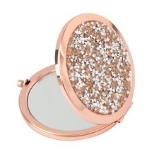 Handheld 2.75 Inch Travel Makeup Compact Mirror 1X/2X Magnifying Rose Gold