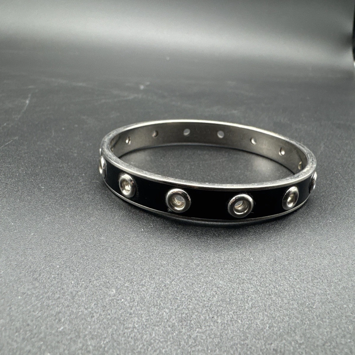 Coach Black Enamel Signature Hinged Bangle Bracelet NWOT Coach Thin Enamel Signature Hinged Bangle - Gold/Chalk  main image 4
