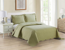 3Pc King/Cal King Bedspread Set Luxury Embossed Lightweight Sage Green
