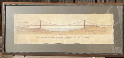 41 x18  Framed Architecture Rendering Golden Gate Bridge Wall Hanging