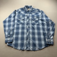 Wrangler Western Shirt Mens XL Blue Plaid Pearl Snap Front Long Sleeve Cowboy