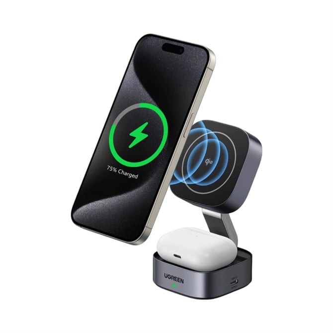 Ugreen 2-in-1 Qi2 Magnetic Foldable Charging Station No AC Adapter