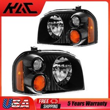 Headlight Assembly For 2001-04 Nissan Frontier Halogen Black Housing Amber