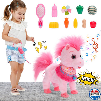 Ylpaprm Pink Walking Pony Set Interactive Talking Singing Dancing Horse Walk Alo