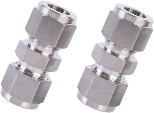2Pcs 3/8" OD Compression Union Fitting 304 Stainless Steel Straight Coupler