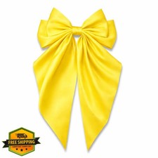 Yellow Satin Bow Hair Clip Long Tails French Barrette Women Girls