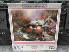 Vtg New Thomas Kinkade 1000 Piece Jigsaw Evening At Swanbrooke Cottage