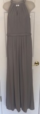 Davids Bridal Crepe Halter Dress With Beaded Neckline Formal Long Size 10 Taupe
