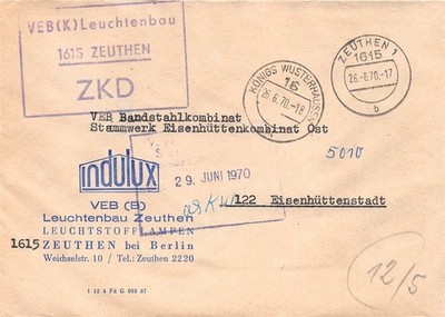 415459) DDR ZKD Dienstblg. VEB Leuchtenbau Zeuthen