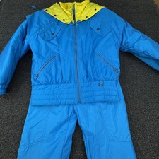 Vintage Fera Skiwear Snowsuit Womens 10 Blue Yellow One Piece Ski Suit 80s Retro