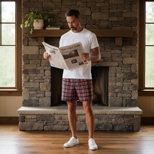 Tommy John Mens Plaid Lounge Shorts Red Green Holiday Pajama Bottoms Large