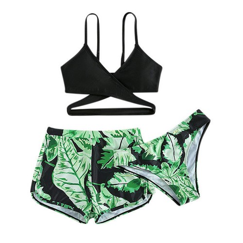 Girls Swimwear Sleeveless Set Tropical Swimsuit Suit Top Printed Briefs Cross - Picture 6 of 16