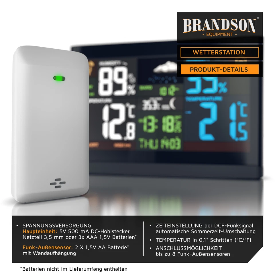 Brandson Funk Wetterstation mit Außensensor DCF Signal DST Barometer Prognose - Bild 4 von 4