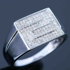 Men's Wedding Signet Engagement Ring 1.2Ct Round Diamond 14K White Gold Finish