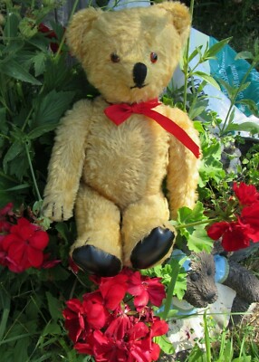 VINTAGE ANTIQUE MOHAIR TEDDY BEAR ENGLISH ? CHAD VALLEY ? RARE BLACK PAWS 15''