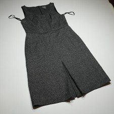 Ann Taylor Sheath Dress 0P Formal Career Dark Gray Wool-Silk Blend Kick Pleats