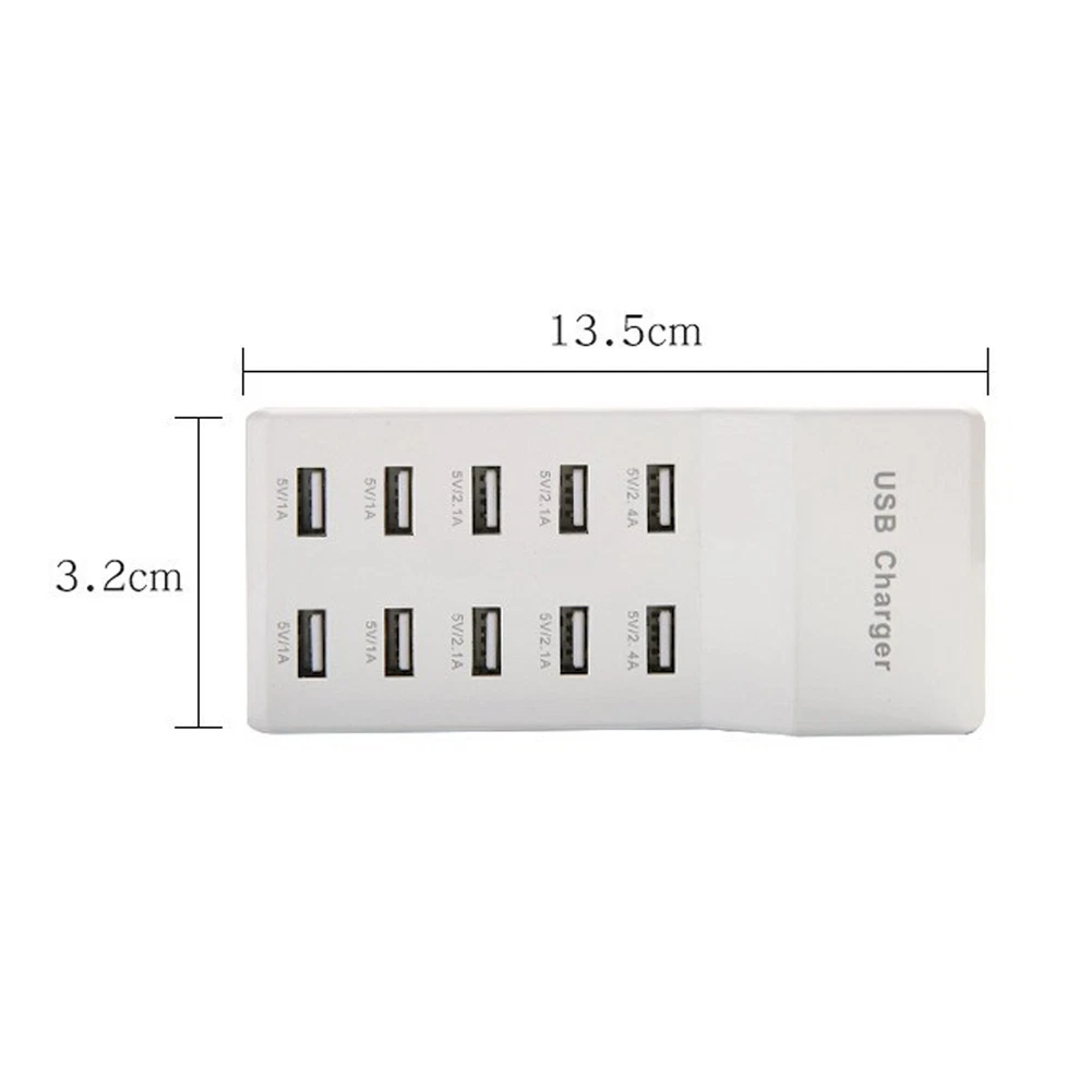10-Port USB Fast Charging Station - Desktop & Wall Power Hub