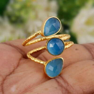 Blue Chalcedony 18k Gold Plated 925 Sterling Silver Spiral
