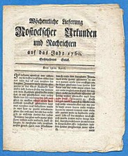 Mecklenburg, Rostocksche Zeitung, Urkunden und Nachrichten, 16. St&uuml;ck, um 1760 !