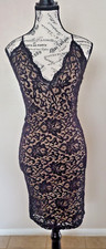 Windsor Black Lace Layer Dress Nude Liner Contrast Black-Sleek Bodycon Size Smal