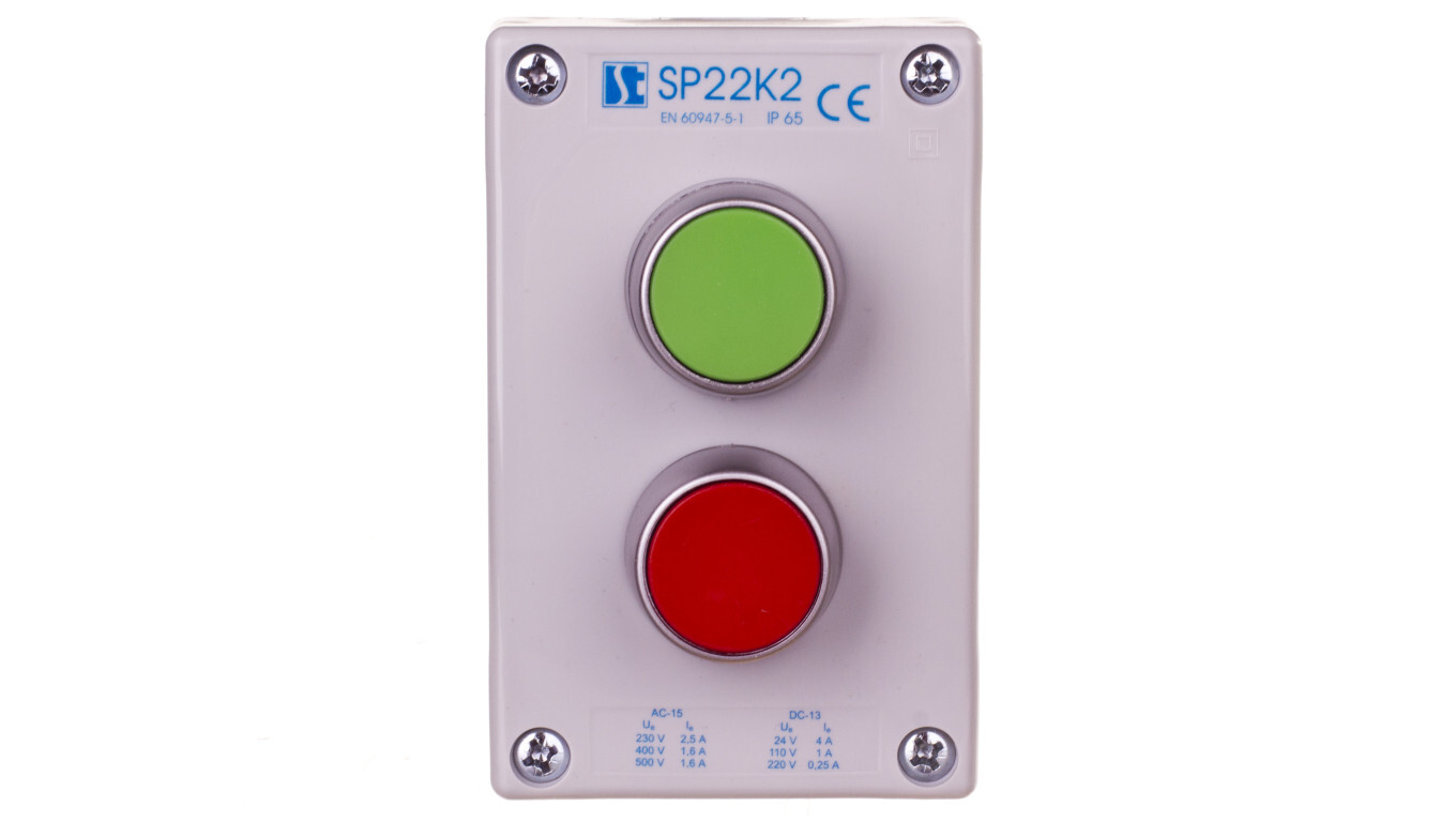 2-hole control box with green/red buttons, gray IP65 SP22K2-1 /T2UK