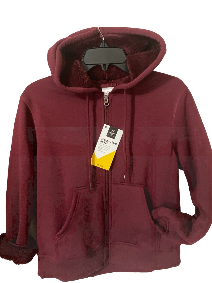Member's Mark Women's Sherpa Lined Jacket Hoodie Full Zip Bordeaux