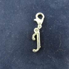 Initial CURSIVE LETTER J Charm Zipper Pull Keychain Add On Clip Silver Tone Lg