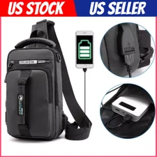 Anti-Theft Men's Sling Crossbody Bag Chest Shoulder Messenger Backpack USB Port