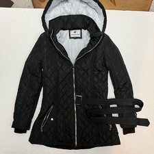 Chaqueta Abrigo Greenlander Para Mujer Pequeña Negra Forrada de Vellón Con Capucha Acolchada con Cremallera