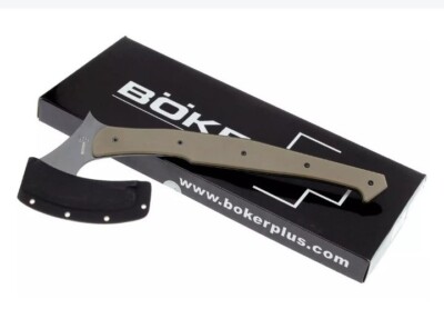''NEW''BOKER PLUS TOMAHAWK /AXE SK-5  CARBON STEEL G 10 TAN SCALE. AUTHENTIC. 
