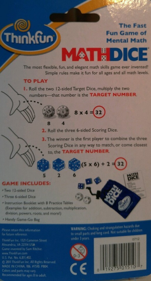 ThinkFun Math Dice Fast Fun Game of Mental Math New in Package | eBay