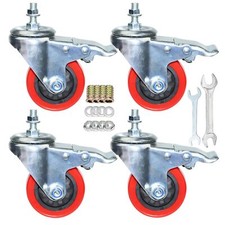 Heavy Duty Stem Caster Wheels M10-1.5X25mm Dual Locking No Noise PVC Red 
