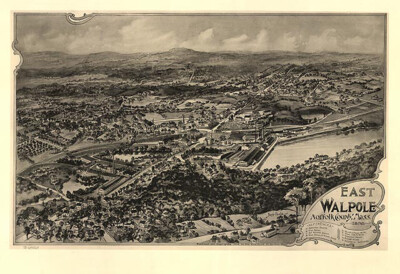 Panoramic Map of East Walpole MA 16x20