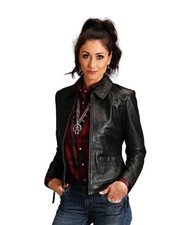 Stetson Western Jacket Womens Zip Leather Black 11-098-0539-7090 Bl