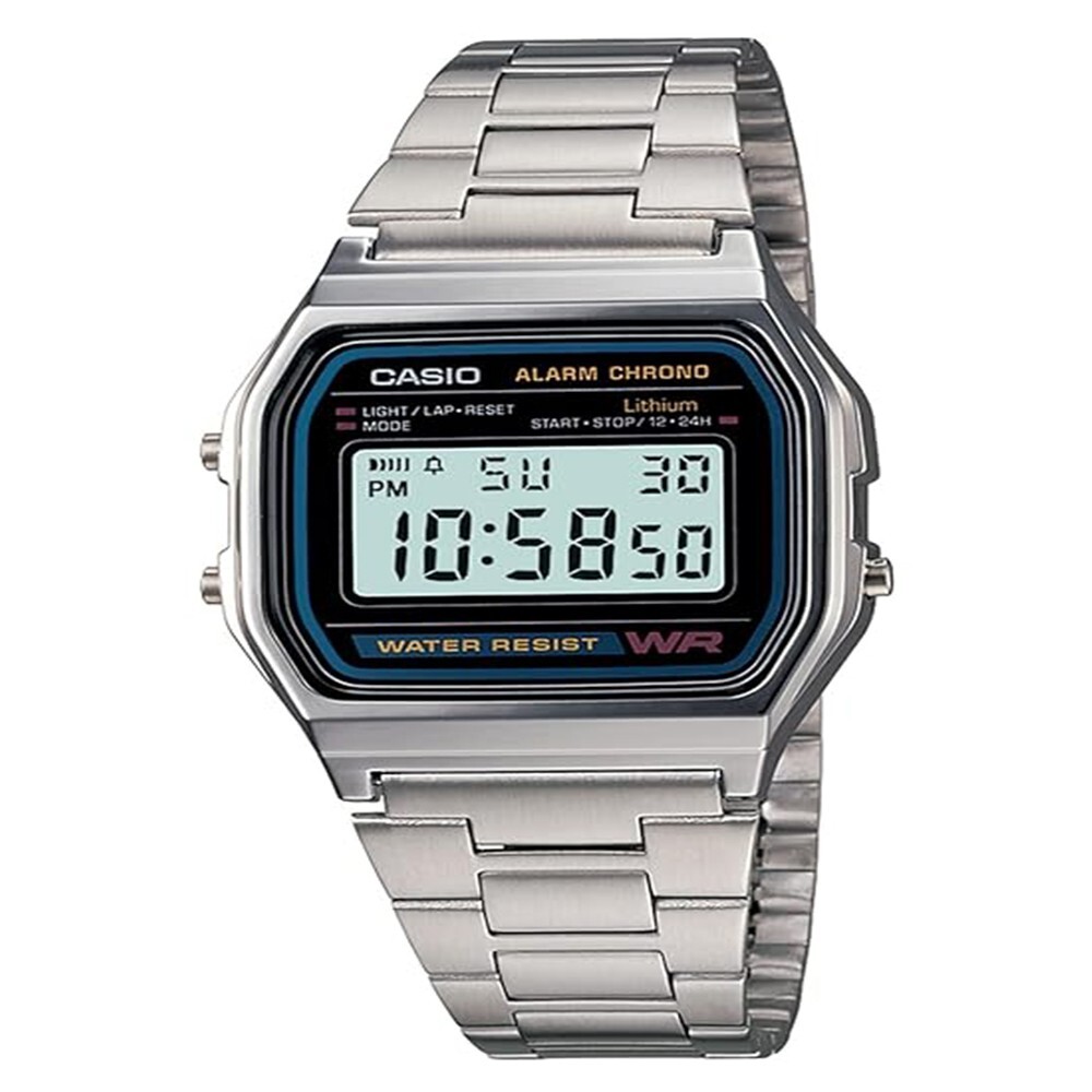 Casio Vintage A158WA-1DF Black Digital Dial Silver Stainless Steel