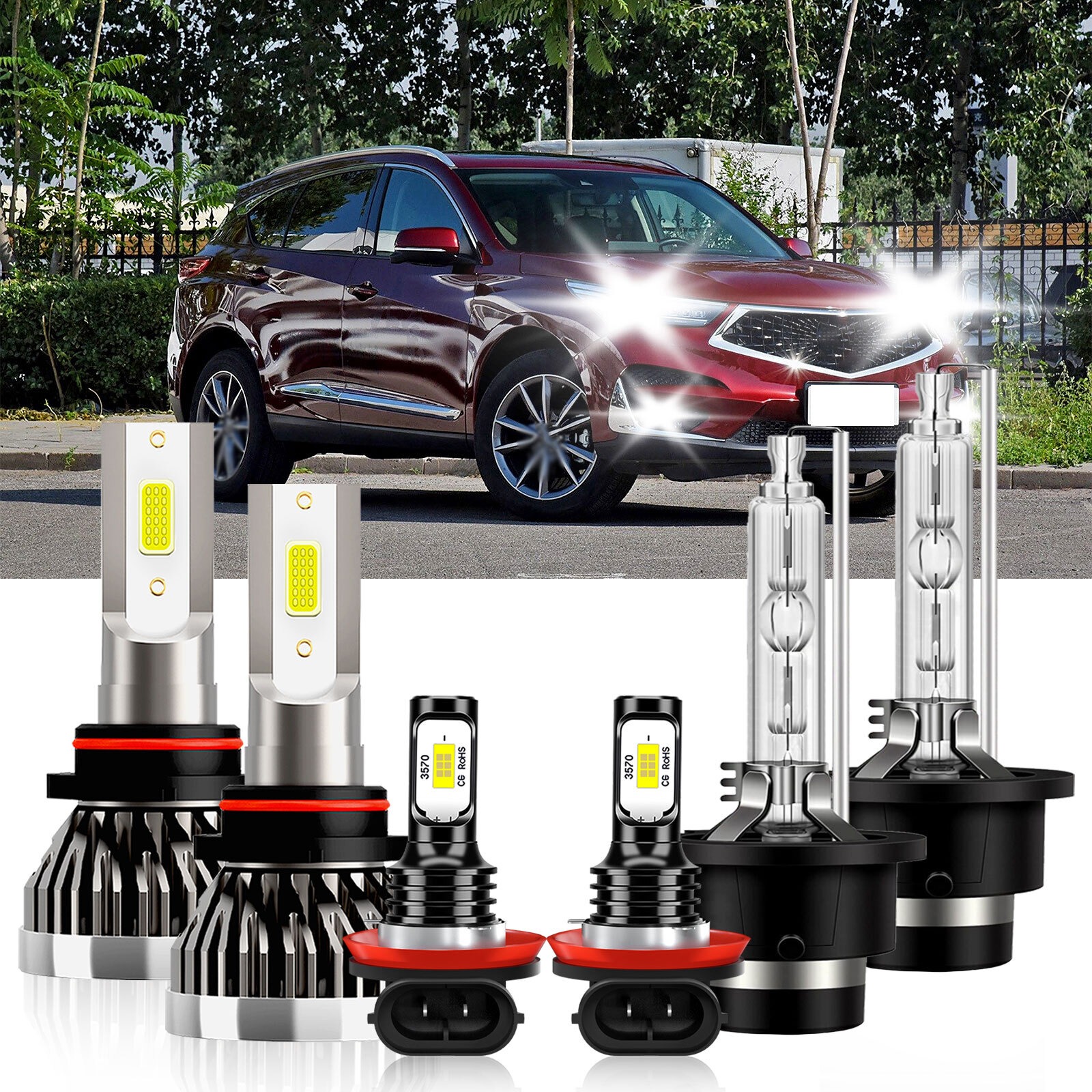 For Acura RDX 2007-2015 9005 D2S H11 LED HID Headlight+Fog Light Combo 6000K