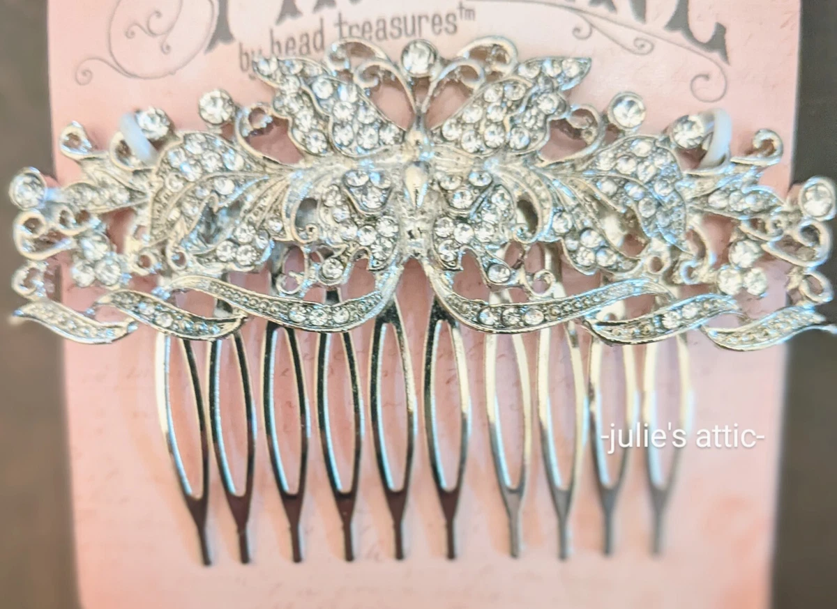 Bridal Floral butterfly hair comb pair, silver tone metal, used. Butterfly Silver Hair Hair Combs for Women for sale | eBay main image 4