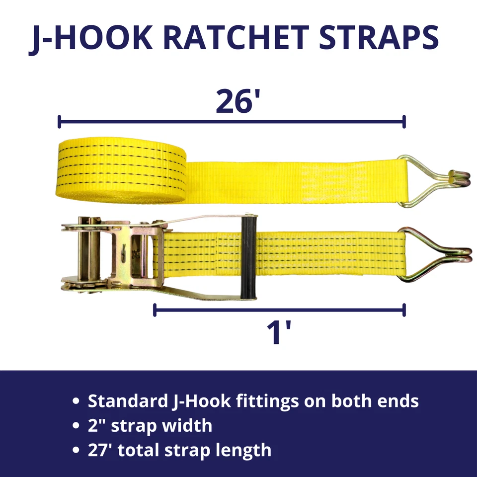 Paquete de 4 ganchos de correa de trinquete de alta resistencia de 2" x 27' 5000 libras en J Foto 2 de 4