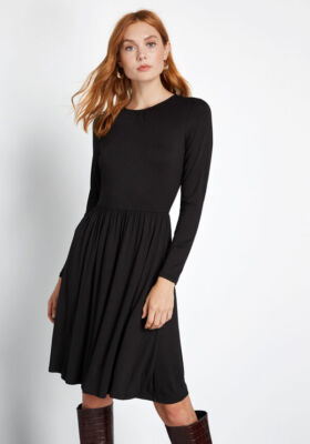 black jersey dress knee length MODCLOTH classic knit stretchy shift pleated skirt XL Size:34 Regular anniversary celebrations corset prom dresses Black Wedding Dresses in