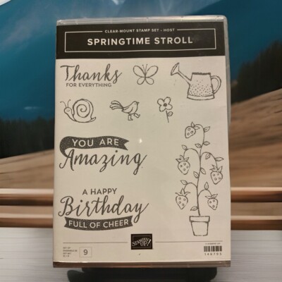 Stampin Up SPRINGTIME STROLL 146795 Clear Mount Stamp Set Of 9 Phrases Outdoor.