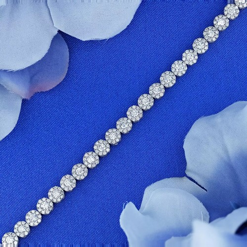 14K White Gold Plated 6Ct Round Cut Lab Created Diamond Flower Tennis Bracelet - Picture 1 of 6