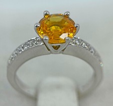 Ring Solitaire Sapphire Diamond Yellow Orange 18ct 2.1 cts tcw Size K1/2 BA297