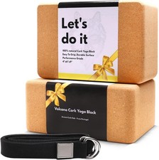 Yoga Blocks 2 Pack Set -Natural Cork from Portugal, 9"x6"x4" Yoga Blocks