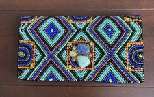 Vintage Mary Frances Lapis Lazuli Handcrafted Beaded Evening Clutch Crossbody