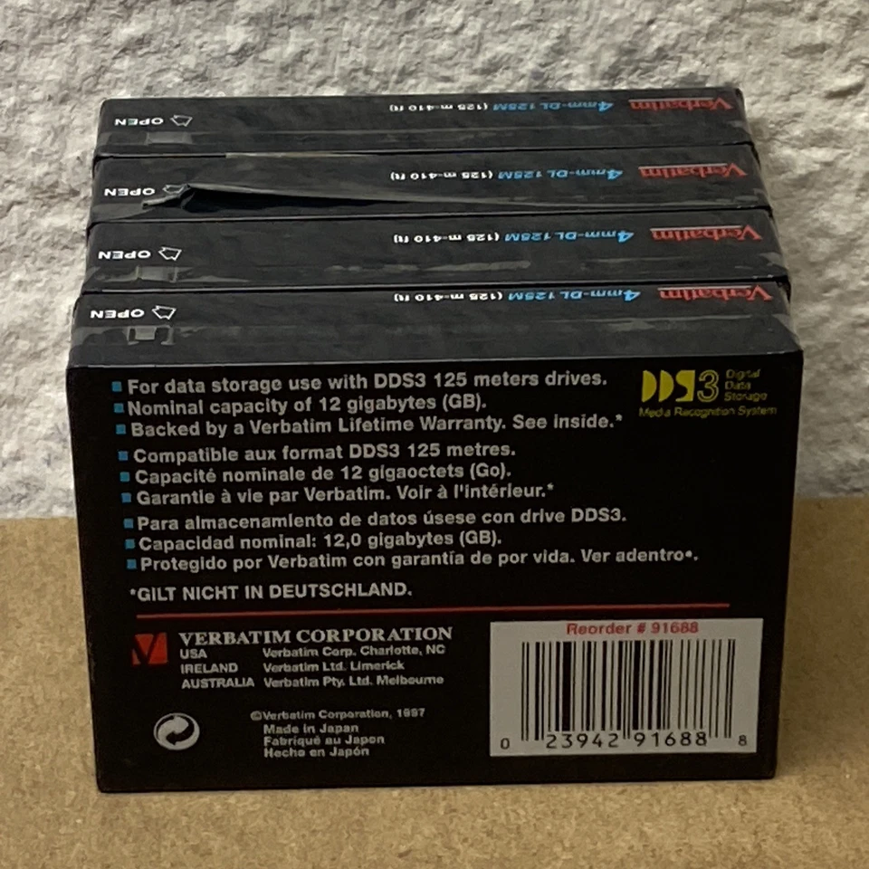 4x Verbatim DataLife DDS3 4mm-DL 125M Data Cartridge / Datenkassette - Neu & OVP - Bild 2 von 4