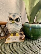 Vintage Mid-Century Ceramic Owl Bank "Be Wise Save" Made In Japan