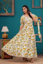 Jaipuri Printed Cotton Anarkali Gown  Floral Long Dress  Ethnic Indian Maxi.